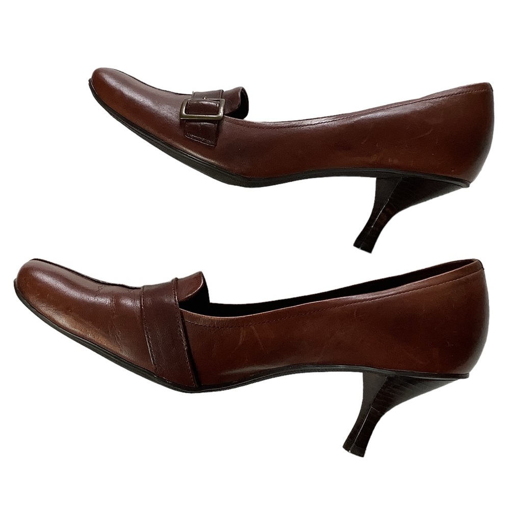 US 8 Cathy Jean Brazil Vintage Buckle Brown Leather Kitten Heels READ - Picture 4 of 16